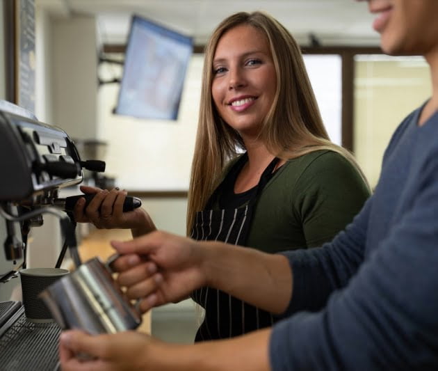 Australian Pacific College students undertaking a Barista Skills Hospitality Course.