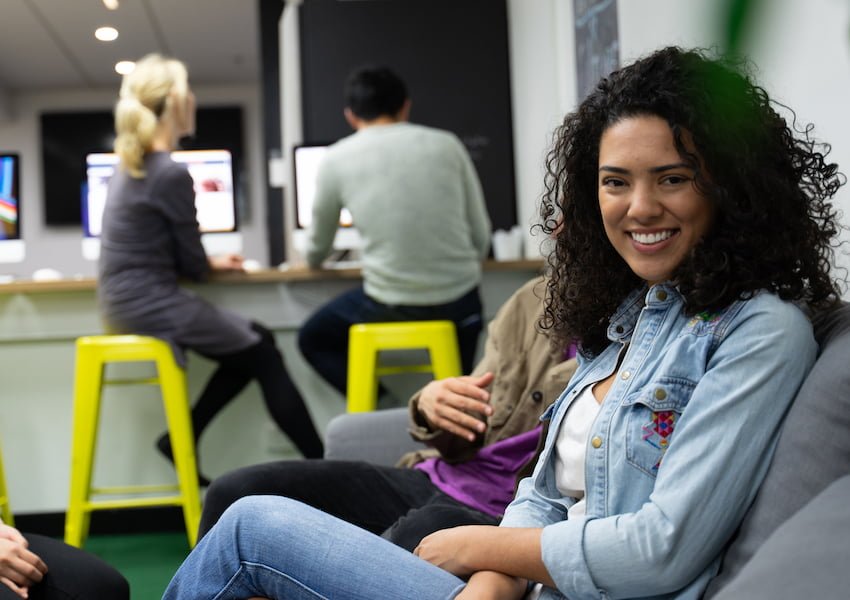 Australian Pacific College students relaxing in the student lounge