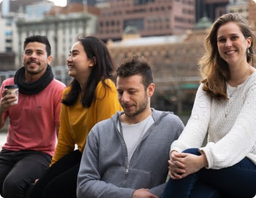 Australian Pacific College and English Unlimited students relaxing outside of class