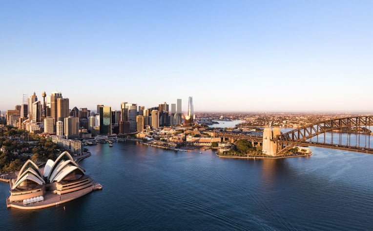 Aerial photo of Sydney featuring the Sydney Opera House and the Harbour Bridge