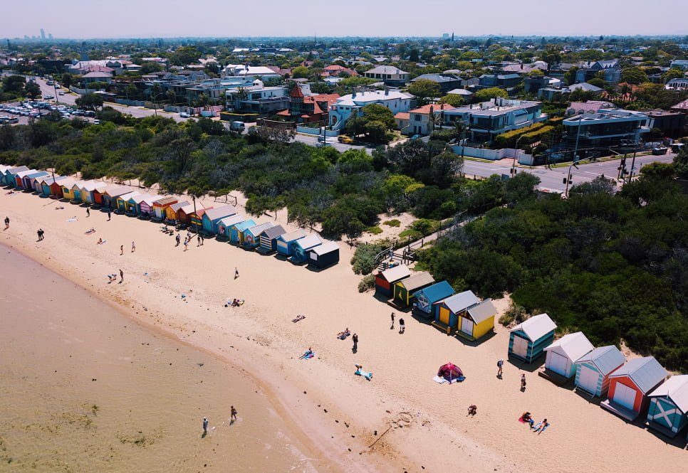 A location shot of Brighton Bathing Boxes near the Australian Pacific College & English Unlimited campus Queen St, Melbourne